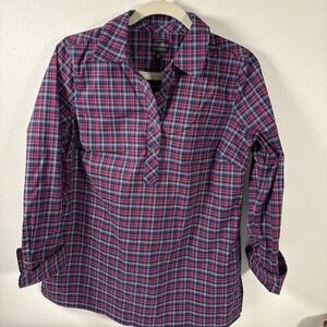 Talbots Shirt Womens Size 8 Wrinkle Free 3/4 Sleeve Plaid 3/4 Button Front P1